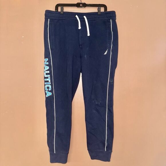 Nautica Men's Nautical Side Striped Logo Knit Fleece Sweatpants Navy - Size XL - Picture 3 of 10